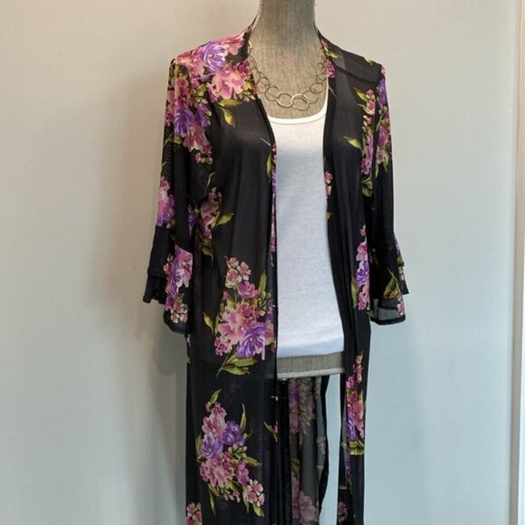 Emerald Black Floral Duster size 1X - Picture 5 of 12